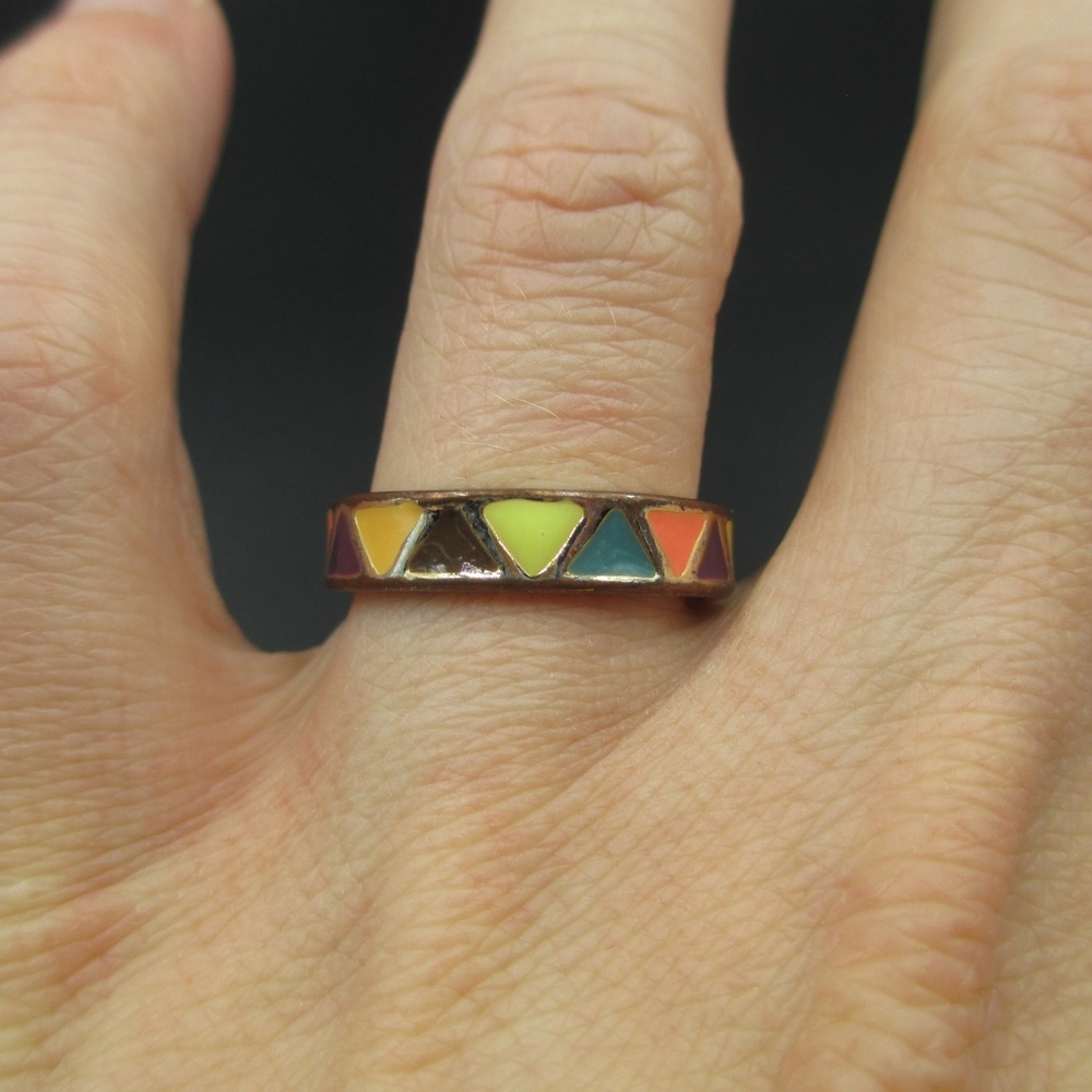 Size 8 Bronze Tone Handmade Colorful Painted Ring - Picture 3 of 4